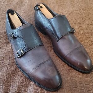 Brown double monk strap men's dress shoes